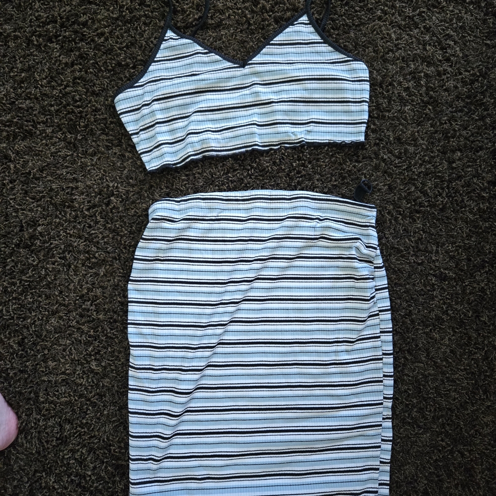 Medium, MATERNITY, Striped Black and White Women's Bodycon Skirt Set